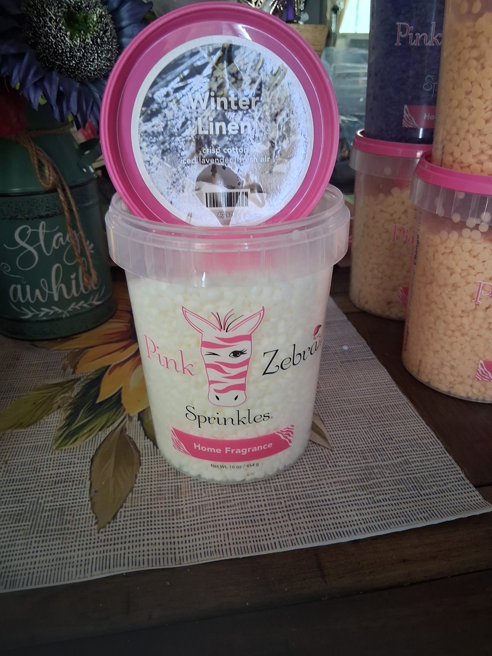 Pink Zebra White Sprinkles Home Fragrance with Pink Lid